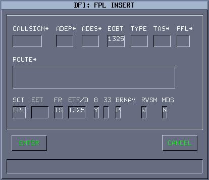 Resim 130 : FPL Giriş Penceresi Parametreler: CALLSIGN :Uçak Çağrı Adı ADEP :Kalkış Meydanı ADES :Gidiş Meydanı EOBT :Tahmini Takoz Çekme Zamanı TYPE :Uçak Tipi TAS :Gerçek Hava Sürati PFL