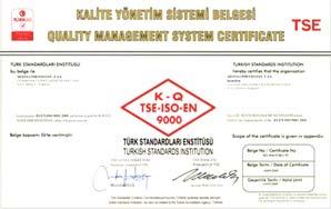 Adana Çimento nun uygulamakta oldu u TS-EN-ISO 9001:2000 standard kapsam ndaki Kalite Yönetim Sistemi, TSE taraf ndan 12 Mart 2002 tarihinde, sistemin di er bölümü olan TS-EN-ISO 14001 standard