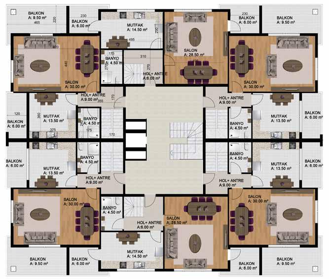 B BLOCK DUBLEX GROUND FLOOR PLAN - DUBLEKS ALT KAT PLANI 88 m 2 BRÜT ALAN - GROSS AREA B BLOCK DUBLEX TOP