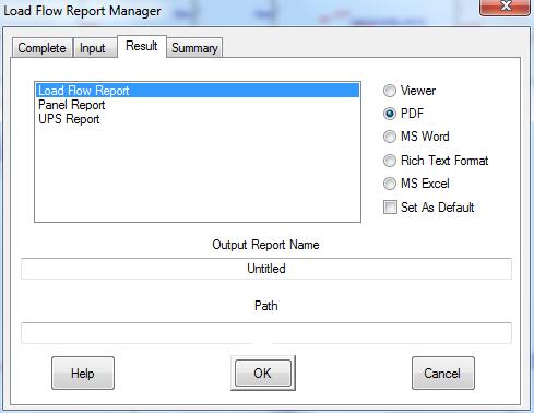 Sonuç raporu almak için yük akış (load flow) araç çubuğunda rapor yöneticisi (report manager) butonuna basılır ve şekil 4.