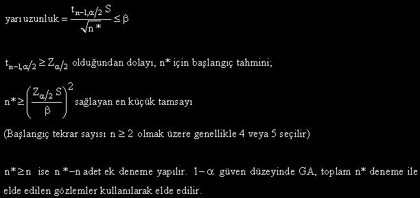 ÖRNEK: Stok sistemleri için aylık planlanan aralıkta beklenen ortalama maliyet için nokta tahminini ve % 9 güvenlik düzeyinde güven aralığı oluşturmak isteniyor bunun bağımsız tekrarlama yapılmış ve