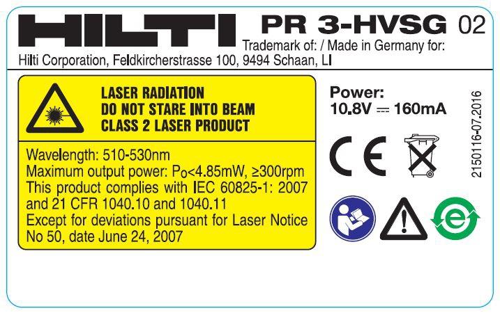 Tip etiketi üzerinde Sınıf 2 Lazer ürünü. Işına bakmayınız. 1.4 Uygunluk beyanı Burada tanımlanan ürünün, geçerli yönetmeliklere ve normlara uygun olduğunu kendi sorumluluğumuzda beyan ederiz.