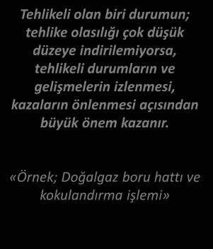 «ZAMANINDA SAPTAMAK» Tehlikeli olan biri durumun; tehlike olasılığı çok düşük düzeye indirilemiyorsa, tehlikeli durumların ve