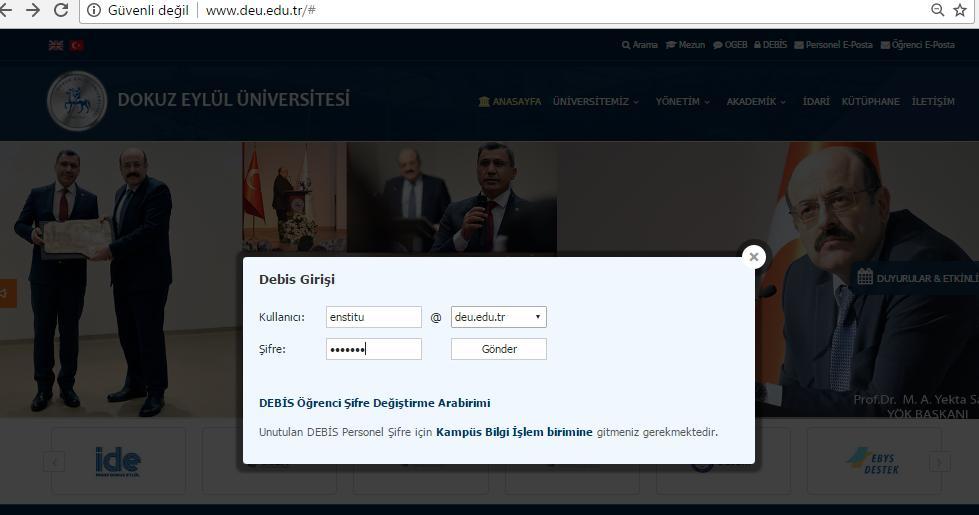 Başvuru işlemleri erişim sayfası üzerinde şematik olarak aşağıda gösterilmektedir: Dokuz Eylül