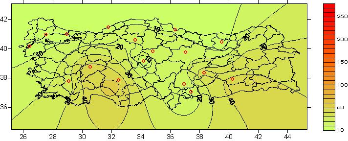 90 Şekil 3-33 Türkiye genelinde kükürt dioksit (µg/m 3 ) konsantrasyonlarının mekansal dağılımı - Haziran