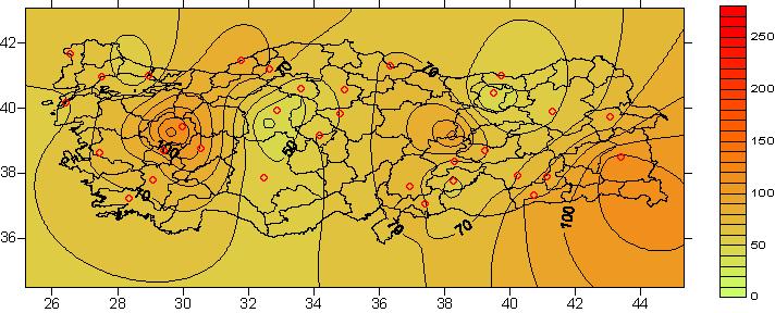 105 Şekil 3-62 Türkiye genelinde PM (µg/m 3 )