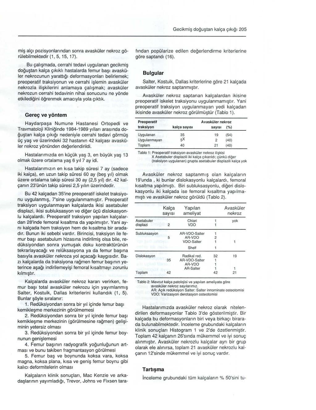 Gecikmiş doğuştan kalça çıkığı 205 miş alçı pozisyonlarından sonra avasküler nekroz görülebilmektedir (, 5, 5, 7).