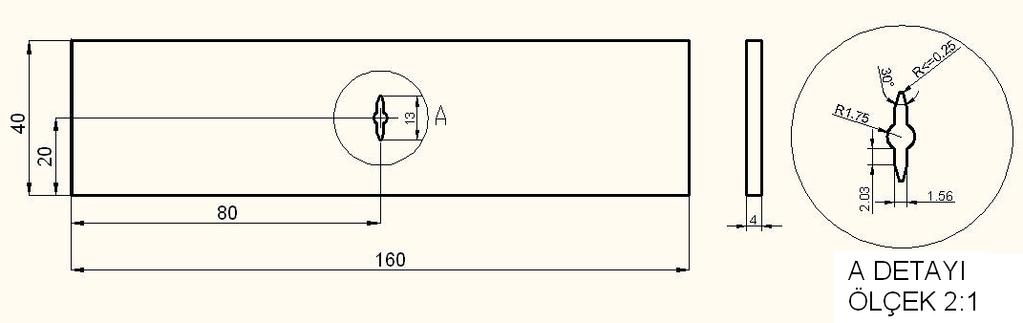 Şekil 2.7: Merkez çatlaklı numune geometri ve ölçüleri Şekil 2.8: Kenar çatlaklı numune geometri ve ölçüleri ASTM E647 (2011) standartına göre numunelere açılacak çatlak boyunun en az 0.