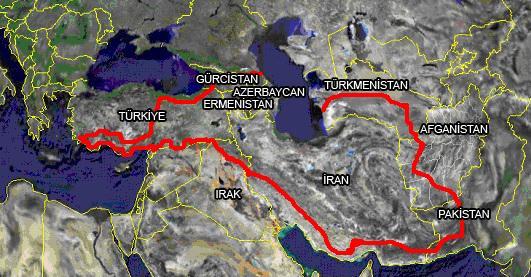 Şekil 1.3.Yaban keçisi Capra aegagrus un Dünya üzerinde yayılıģ gösterdiği ülkeler (Turan1987) den değiģtirilerek alınmıģtır.