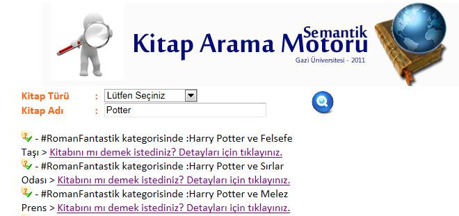 68 Bu tezde Kitap Adı kriterinin yanlış ya da eksik girilmesi ile yapılan arama işleminin sonuçlarında anlamsal olarak girilen anahtar kelimelere en yakın kitap listesi farklı türlerde olsa dahi