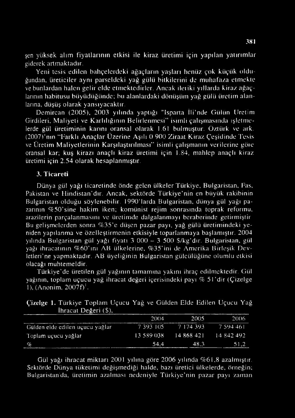 Ancak ileıiki yıllarda kiraz ağaçlarının habitusu büyüdüğünde; bu alanlardaki dönüşüm yağ gülü üretim alanlarına, düşüş olarak yansıyacaktır.