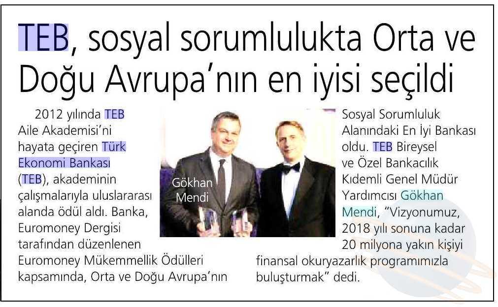 TEB, SOSYAL SORUMLULUKTA ORTA VE DOGU AVRUPA NIN EN IYISI SEÇI.