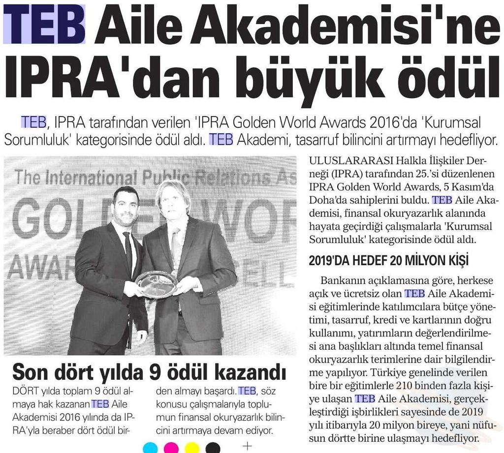 TEB AILE AKADEMISI NE IPRA DAN BÜYÜK ÖDÜL Yayın Adı : Aksam Periyod :