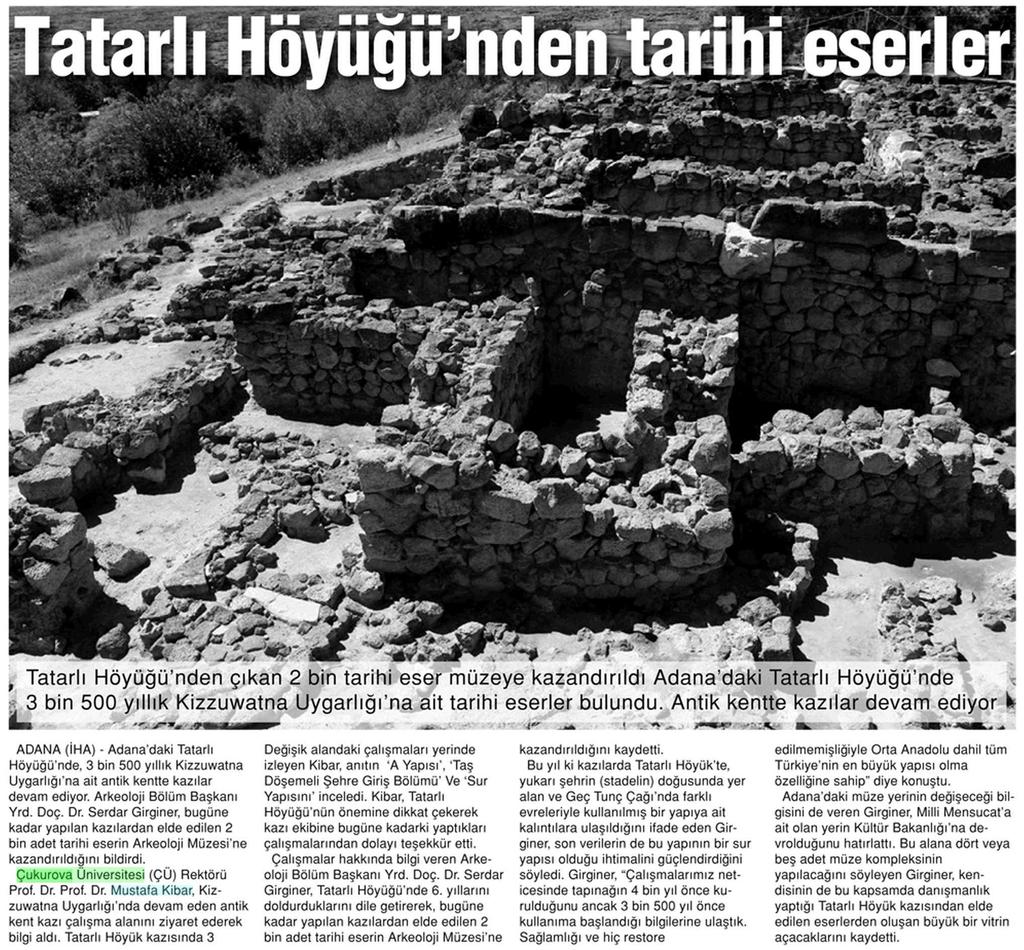 TATARLI HÖYÜGÜ'NDEN TARIHIH ESERLER Yayın Adı : Tünaydın