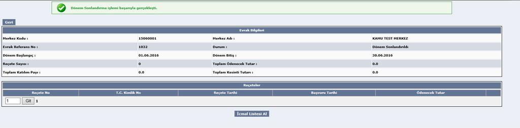 gerçekleştirilir İcmal listesi al