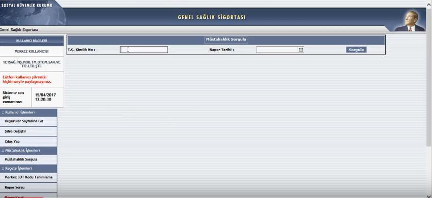 RAPOR KAYIT SAYFASI HASTAYA AİT TC KİMLİK NUMARASI VE