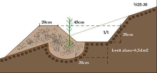 Tekne tipi teraslar Tekne tipi teraslar arazi eğimi % 40 ı geçmeyen sahalarda ve yağışı fazla olan yerlerde uygulanır.