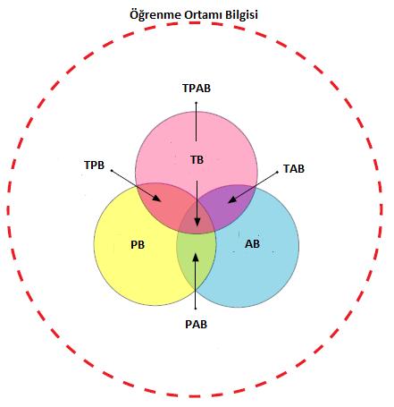 Şekil 1: TPAB modeli (Mishra ve Koehler, 2009, s.17) Alan Bilgisi (AB), bir öğretmenin kendi alanı (fen ve matematik vb.