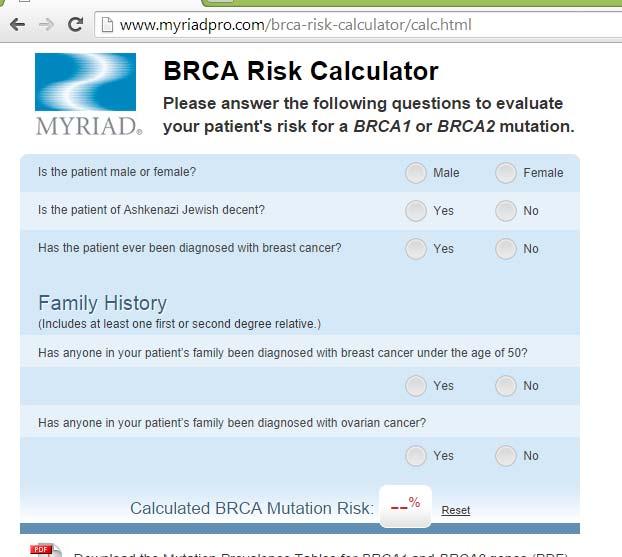 FRANK- MYRIAD MODELi /TABLOSU -BRCA1 veya BRCA2 mutasyon