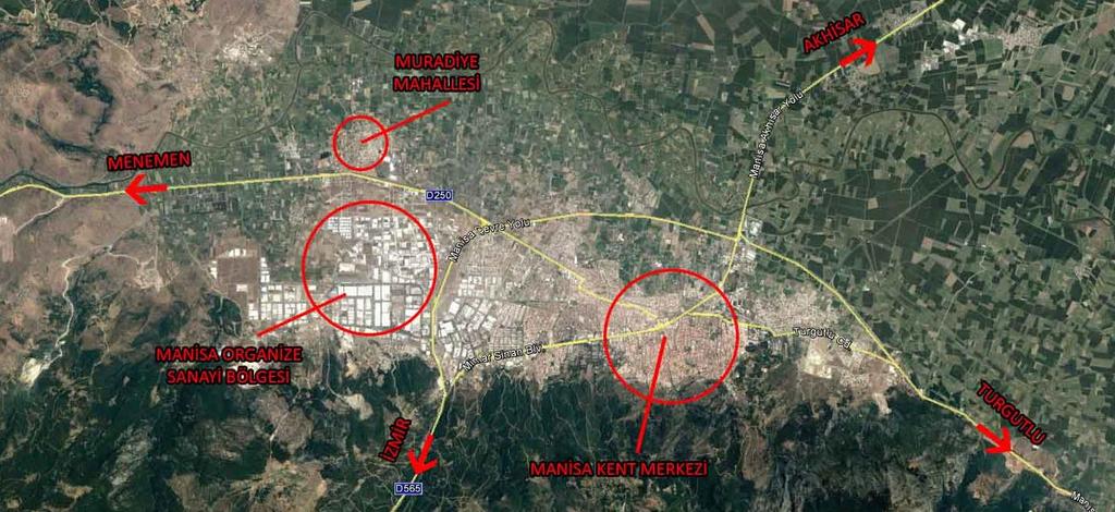 Yerleşme, Manisa İlinin İzmir merkezine ve kuzeyde Aliağa yönüne erişim sağlayan Menemen karayolu bağlantısı üzerinde, Manisa ili kent merkezinin hemen batısında yer