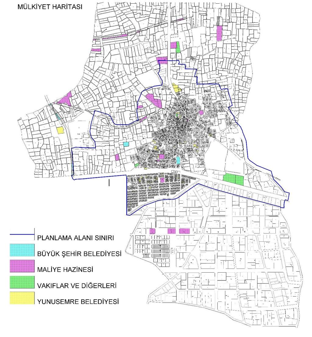 6. MÜLKİYET DURUMU 1/5000 ölçekli Revizyon Nazım İmar Planı çalışmasına konu olan Yunusemre ilçesinin Muradiye Mahallesinde kamu mülkiyetlerine yönelik yapılan mülkiyet analizi sonucunda, planlama