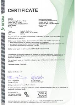 Sertifikalar Certificates KEMA KEURGOST CERTIFICATE Issued to: Applicant: Seval Kablo Aydinlatma Cihaz ITH IHR SAN TIC A.Ş.