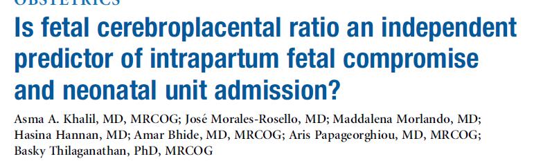 CPR SGA lı fetuslarda kötü obstetrik sonuçların ön görülmesinde UA, biyofizik profil ve MCA dan daha