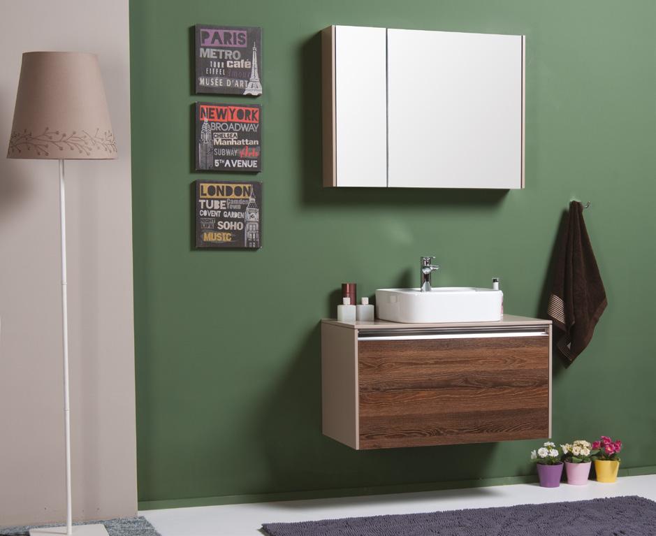 Star 80 cm banyo dolabı Gövde ve tezgah akrilic lake boya, çekmece önü high gloss MDF.