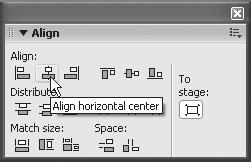 9. Align panelini kullanarak Stage deki küçük metinleri hizalayın. Her iki test alanını da oluşturduktan sonra Selection aracını seçin ve Align panelini açın.