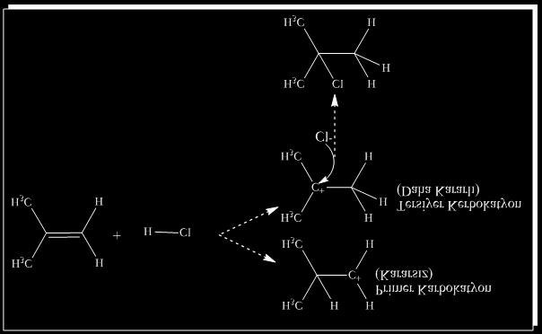 Primer ve tersiyer, tersiyer karbokatyon daha kararlı olduğundan klor tersiyer yapıya
