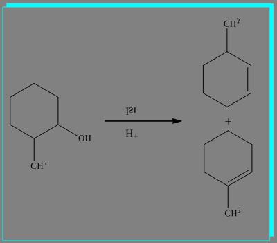 2-metilsiklohekzanol de 1-Metilsiklohexen ve 3-metilsiklohekzen olmak üzere iki ürün