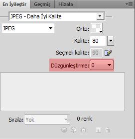 Görüntü iģleme yazılımı JPEG formatı ile ilgili iki tane dıģa aktarma kaydı verir. Ġsterseniz kendi ayarlarınız da yapabilirsiniz. Kalite değeri sıkıģtırma ve renk oranlarını ayarlar.
