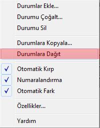 Nesnelerin tamamını seçiniz ve durumlar panelinden Durumlara Dağıt komutunu seçiniz. Resim 4.5: Durumlara dağıt komutu Veya durumlar paneli seçeneklerinden Durumlara Dağıt komutunu seçiniz. Resim 4.6: Durumlar paneli seçenekleri Görüntü iģleme yazılımı, resimleri sırası ile durumlara dağıtacaktır.