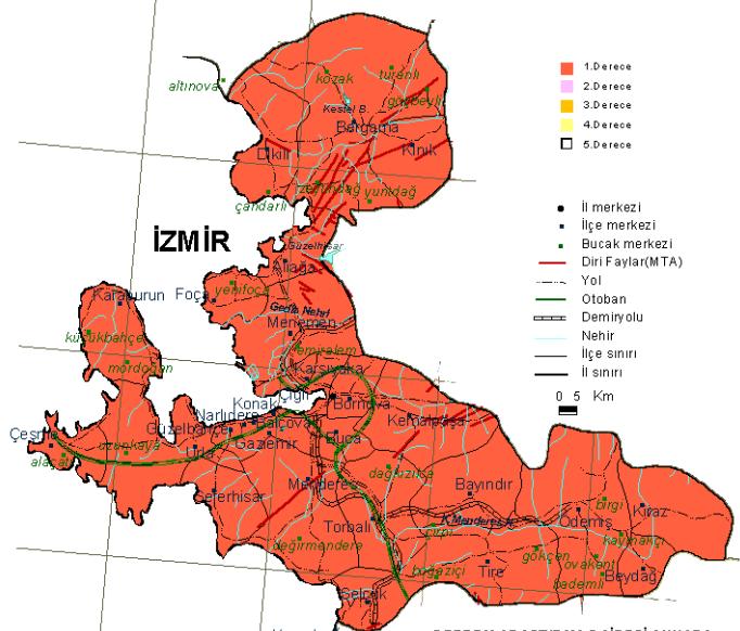Deprem bölgeleri haritası incelendiğinde İzmir I. Derece Deprem Bölgesi içerisinde yer almaktadır. Bu büyüklükte bir depremin hasara ve can kaybına neden olması beklenmemektedir.