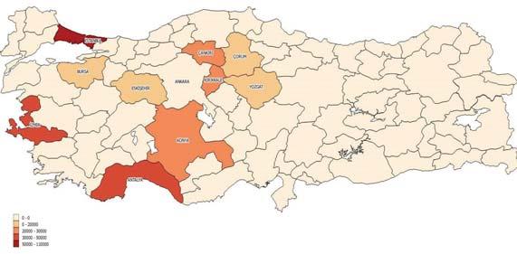 Şekil 24 : Ankara dan İllere Göç ç( (2010-2015) Kaynak: TÜİK verileri ile ajans uzmanları tarafından