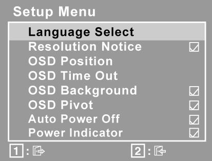 Kontrol Açıklaması Setup menu (Ayar menüsü) kontrolleri a a ıda açıklanmı tır: Language Select (Dil seçimi) Kullanıcının menülerde ve kontrol ekranlarında kullanılan dili seçmesine olanak sa lar.