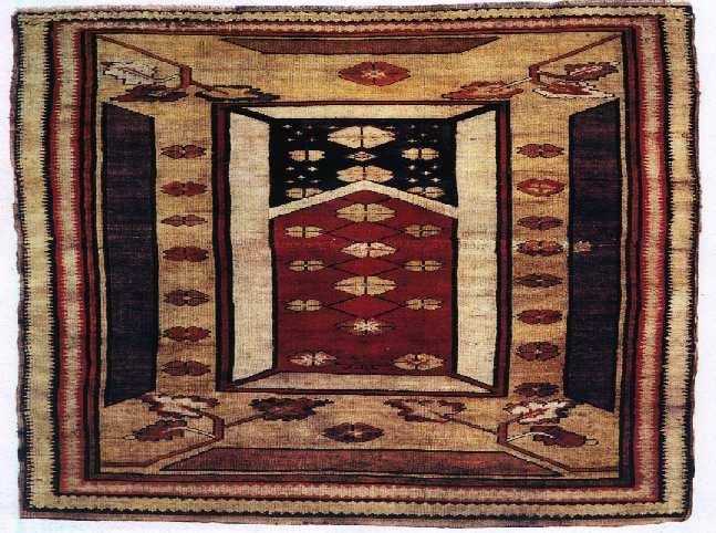 yy a ait boğumlu mihraplı seccadenin motifleri: a. Delebik, b. Kösele, c. Yıldızlı su, d. Sülüklü su Şekil 7. de 19. yüzyıla ait düz mihraplı bir seccade görülmektedir.
