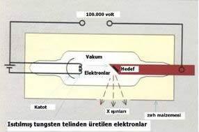 Yapay X-ışınlarının Oluşumu: Isıtılan katottan termoiyonik yayınlama ile elektronlar elde edilir.