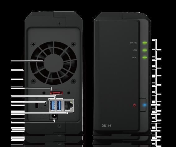 Bir Bakışta Synology DiskStation No. Adı Konum Açıklama 1) LED Göstergeleri Ön Panel LED göstergesi dahili sabit diskin ve sistemin durumunu göstermek için kullanılır. Daha fazla bilgi için bkz.