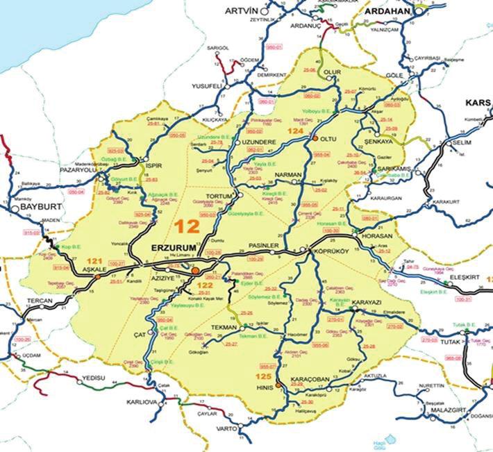 Harita 7: Erzurum Karayolları Ulaşım Ağı Kaynak: Karayolları Genel Müdürlüğü Erzurum da ulaşım ağırlıklı olarak karayolu ile sağlanmaktadır.