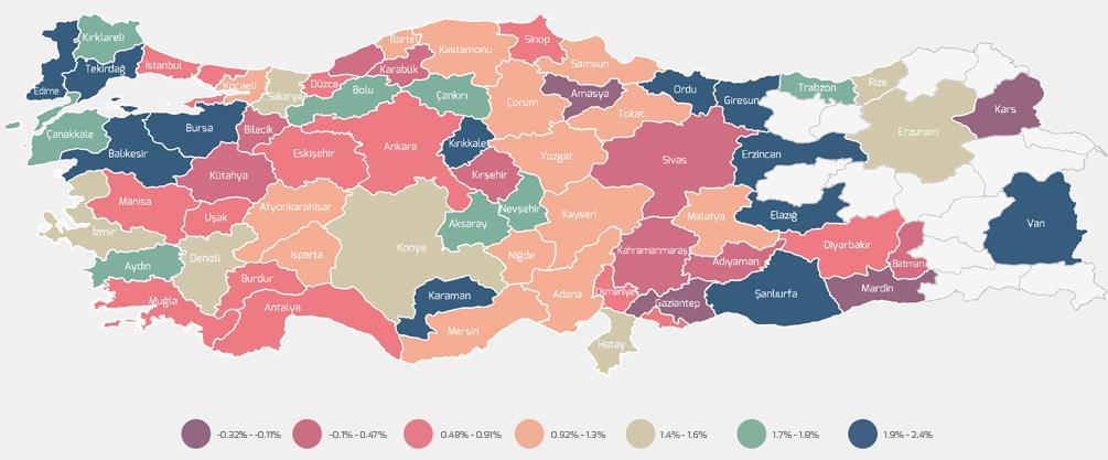 SATILIK FİYATLAR AYLIK % DEĞİŞİMLER Mayıs ayında Bursa da metrekare başına konut satış fiyatları %2.