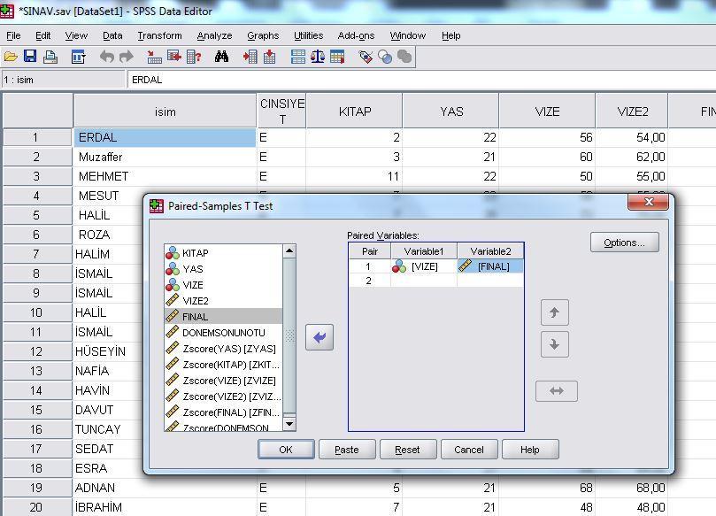 Paired Variables kısmında