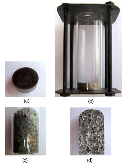 55 (a) (b) (c) (d) 10mm Resim 5.5. Metalik köpüğün oluşum aşamaları; a) preslenmiş köpürebilir toz metal