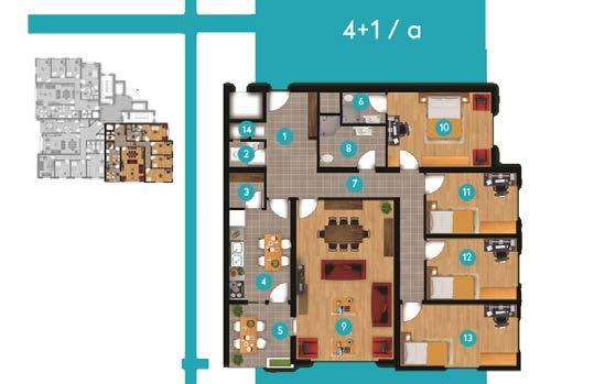 1 - Antre: 11.70 m² 2 - Wc: 1.90 m² 3 - Kiler: 2.60 m² 4 - Mutfak: 12.60 m² 5 - Balkon: 8.15 m² 6 - Salon: 32.25 m² 7 - Koridor: 10.70 m² 8 - Banyo: 5.30 m² 9 - E. Banyo: 2.90 m² 10 - E. Oda: 16.