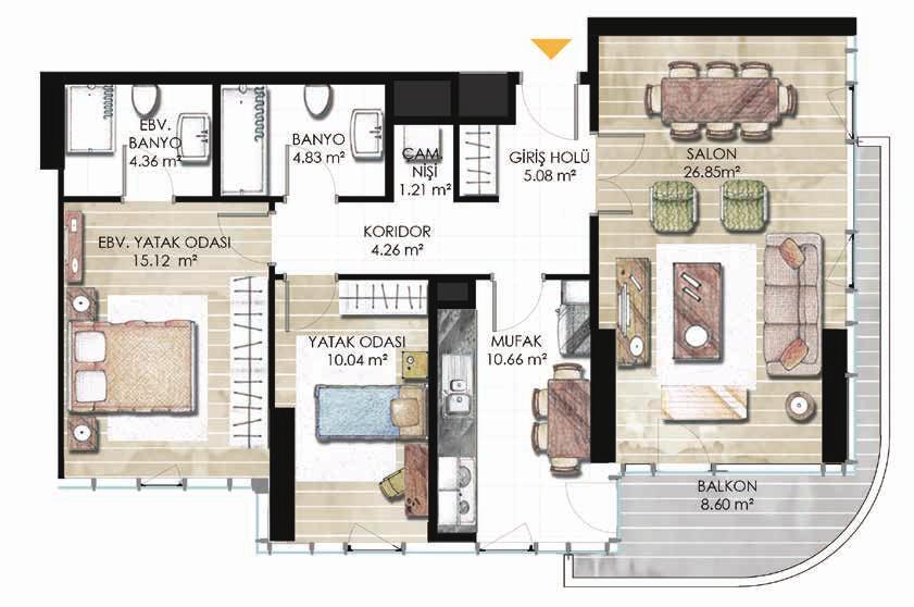 29396 ADA 3 PARSEL C1 BLOK 2+1 TİP 4 2+1 Tİp 4 Net: SALON MUTFAK YATAK O. EBV. YATAK O. EBV. BANYO BANYO ÇAM. NİŞİ KORİDOR GİRİŞ HOLÜ BALKON 26.85 m 2 10.66 m 2 10.04 m 2 15.12 m 2 4.36 m 2 4.