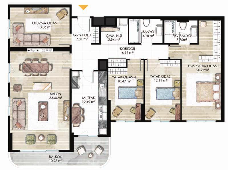 29396 ADA 3 PARSEL D3 BLOK 4+1 TİP 2 4+1 Tİp 2 Net: SALON MUTFAK OTURMA ODASI YATAK O. 1 YATAK O. 2 EBV. YATAK O. EBV. BANYO BANYO ÇAM.