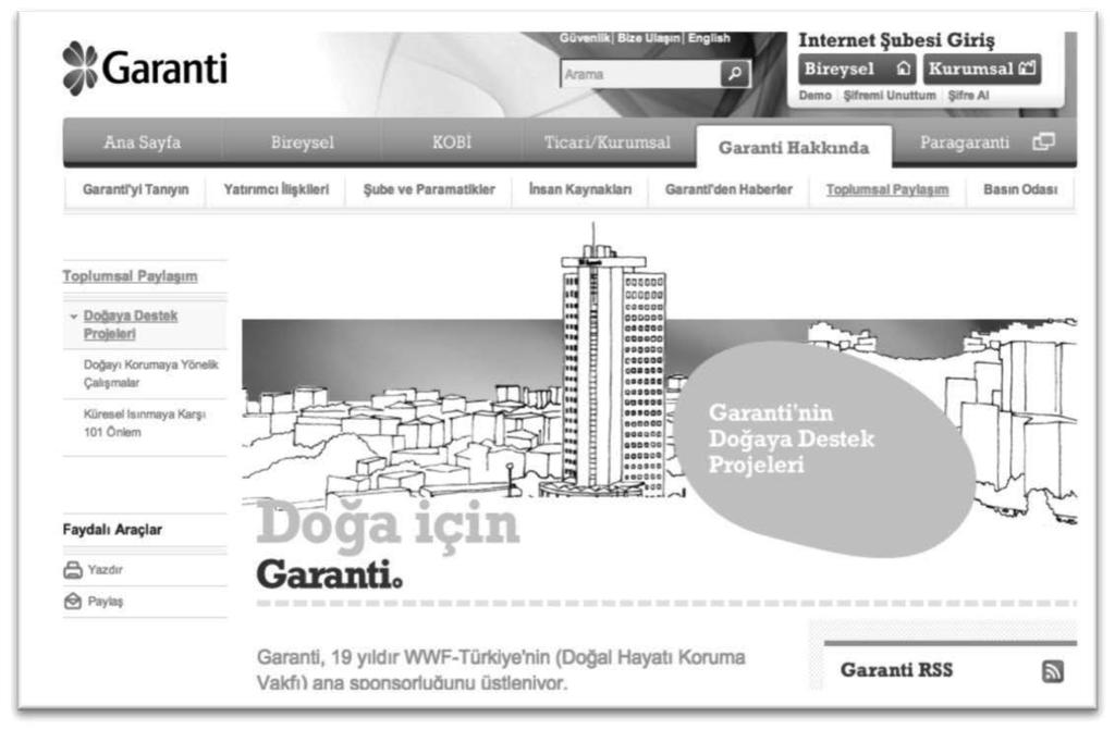 Resim 5.1: Garanti Bankası kurumsal web sayfası Kaynak: http://www.garanti.com.tr/tr/garanti_hakkinda/toplumsal_paylasim_projeleri/dogaya_destek_projeleri.page (erişim Tarihi: 7.8.
