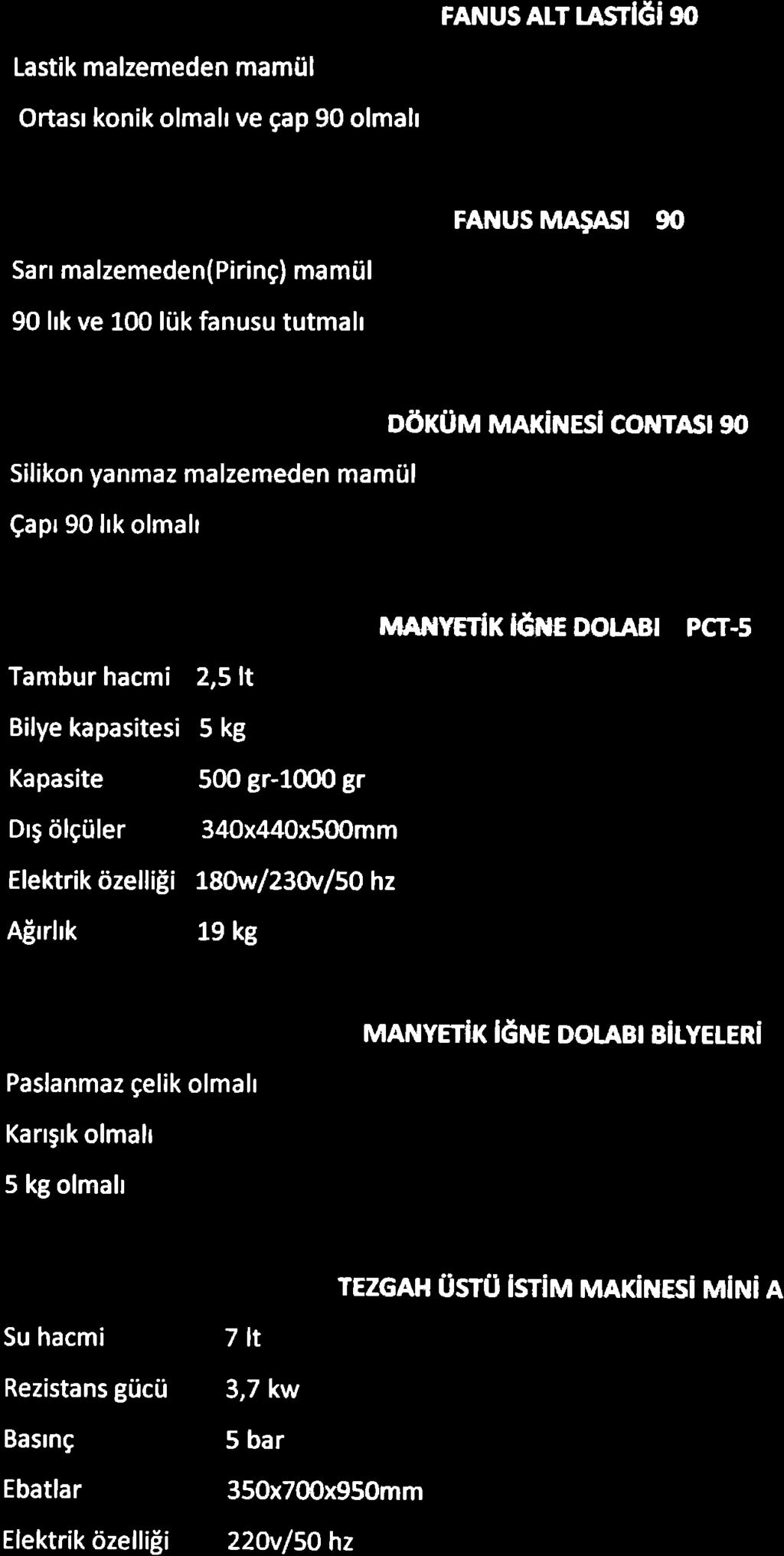 v, J_ FANUS Arr lasrl6i q) Lstik mlzemeden mmtil Ortsr konik olmh ve gp 90 olmh FAtrus MAsAst 90 Srr mlzemeden(piring) mmtil 90 hk ve 100 li.