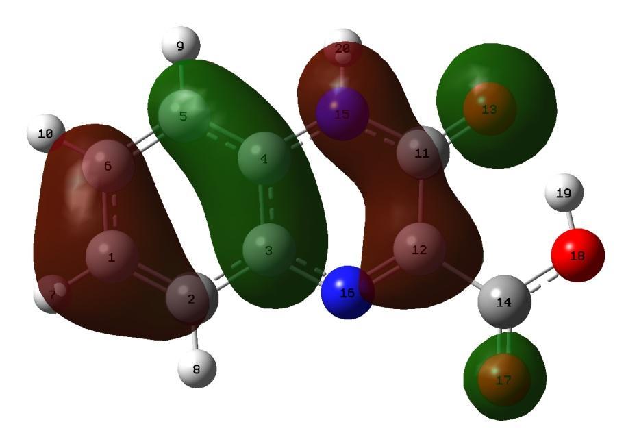 55 c) Şekil 4.5. (Devam) Elektrostatik alan kontur haritaları: a) 3HQC-1 HOMO orbitali, b) 3HQC-1 LUMO orbitali, c) 3HQC-2 HOMO orbitali, d) 3HQC-2 LUMO orbitali d) Ayrıca en kararlı 3HQC