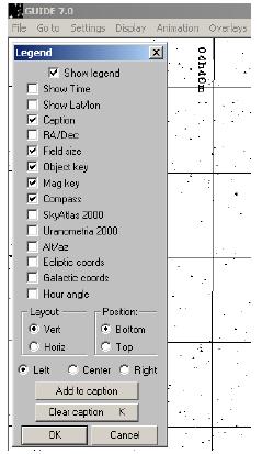 Şekil 10. Display ana menüsündeki Legend menüsü Bu ayarlamaları yaptıktan sonra örnek yıldızımız için harita hazırlamaya baslayabiliriz.